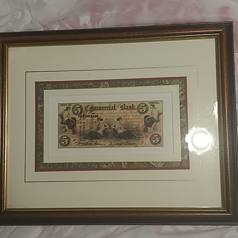 REAL and RARE 1858 five dollar note in frame